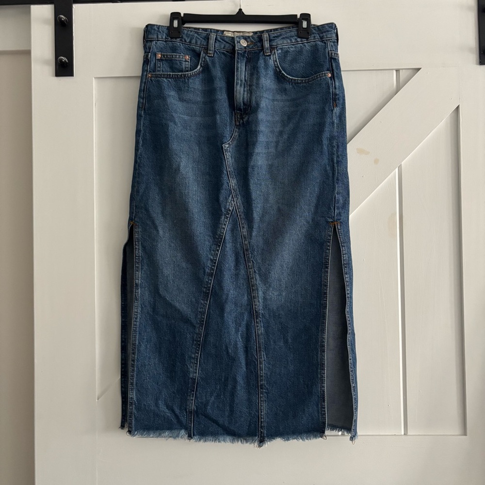Free People Indigo Denim Midi Skirt